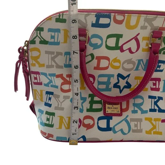 Dooney & Bourke Multicolor Logo Canvas Satchel With Pink Leather Trim & Dust Bag - Picture 14 of 16